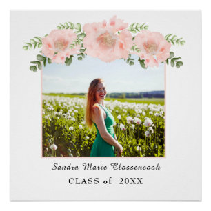 Pôster Chic Rosa floral formatura Branco Turma 2021