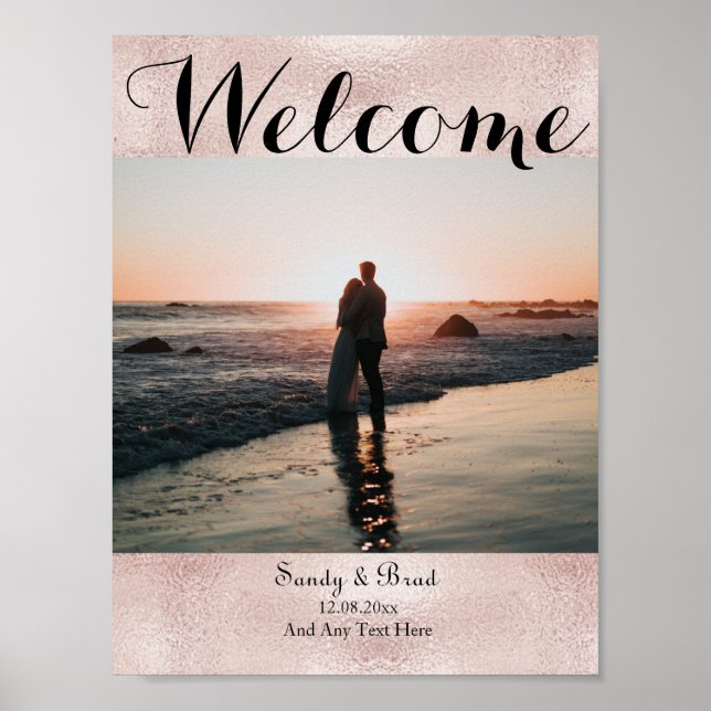 Poster Chic Rose Gold Custom Photo  Save the Date Wedding (Frente)