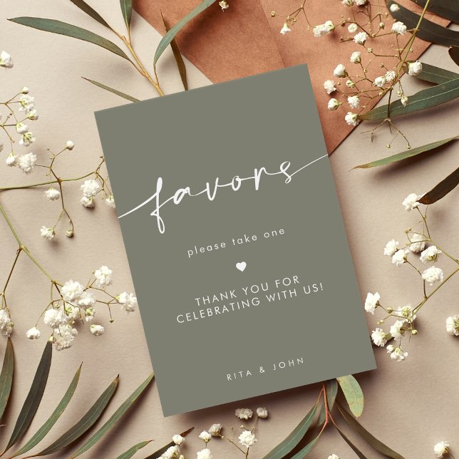 Poster Chic Sage Green Favor Sinal de Mesa de Casamento (Criador carregado)