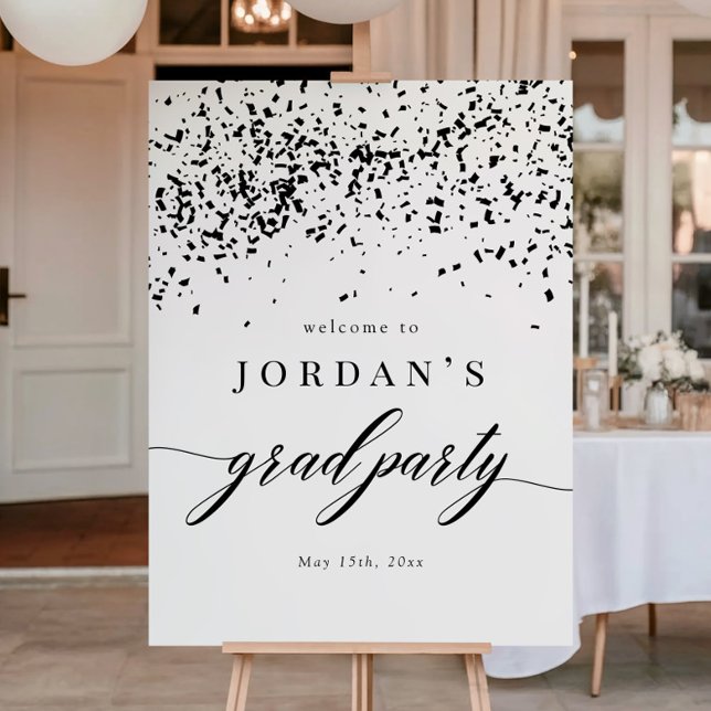 Poster Chic Script Black Confetti Graduation Party Sign (Criador carregado)