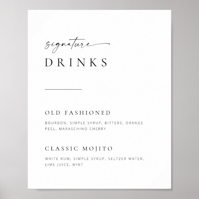 Poster Chic + Simple Script Wedding Signature Drinks Sign (Frente)