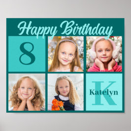 Poster Chic Teal Birthday Party Custom Photo Collage