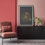 Poster Chic Vintage Penny Farthing Bike Dourada Gliters C<br><div class="desc">Este na moda poster apresenta uma bicicleta velha e antiquada de peny farthing em falso brilho dourado num fundo de cinzas de carvão.</div>