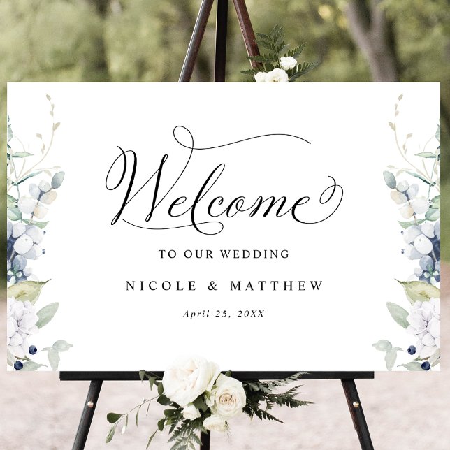 Poster Chic Weding Sign White Blue Floral (Criador carregado)
