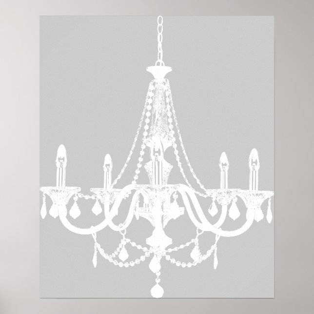 Pôster Chic White e Cinza Chandelier (Frente)