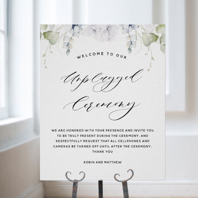 Poster Chic White Floral Unplugged Ceremony Wedding Sign (Criador carregado)