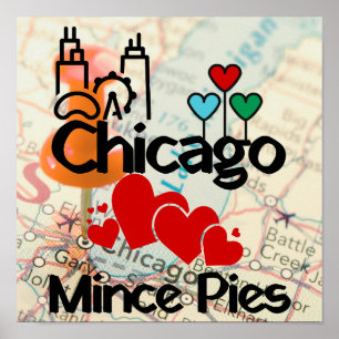 Poster Chicago ama Mince Pies Cityscape