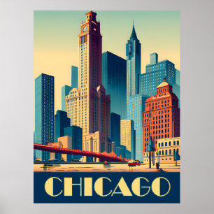 Poster Chicago, arranha-céus da cidade, viagem