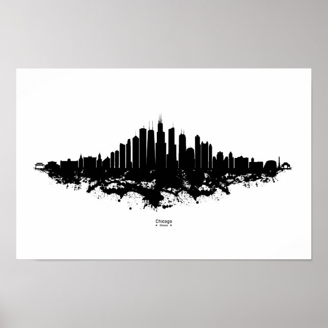 Poster Chicago City Skyline Watercolor Black and White (Frente)