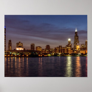 Poster Chicago Cityscape Night New