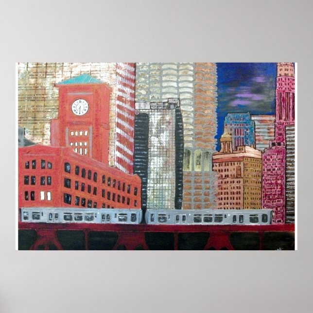 Poster Chicago Cityscape with El Train (Frente)