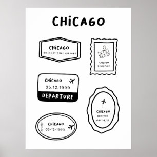 Poster Chicago - Coleção de Carimbo de Viagem   Minimalis