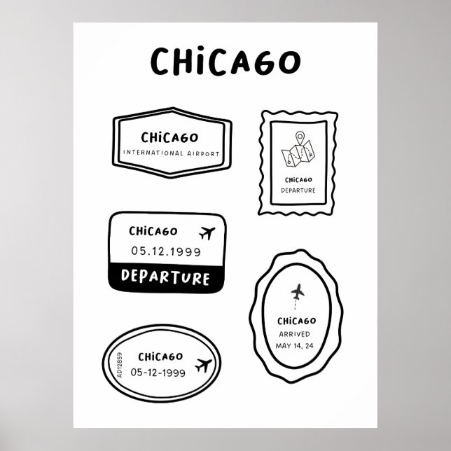 Poster Chicago - Coleção de Carimbo de Viagem | Minimalis (Frente)