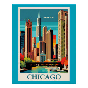 Pôster Chicago Colorida Cityscape