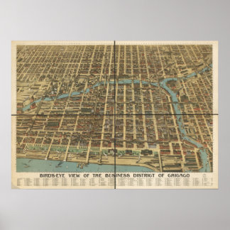 Pôster Chicago de 1898, IL Birds Eye Ver Mapa Panorâmico