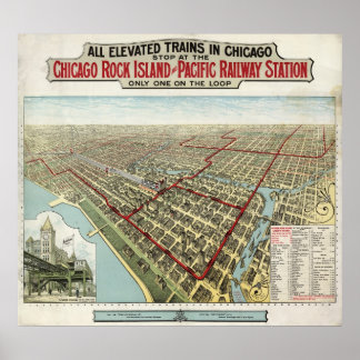 Pôster Chicago Elevated Trains (Poole) 1897 - AGED BMB