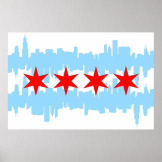 Pôster Chicago Flag Skyline