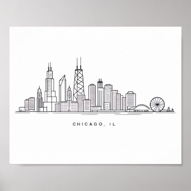 Poster Chicago IL Cityscape Illustration (Frente)