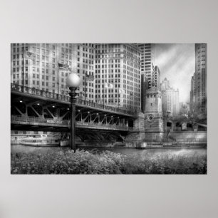 Poster Chicago, IL - DuSable Bridge construída em 1920 -