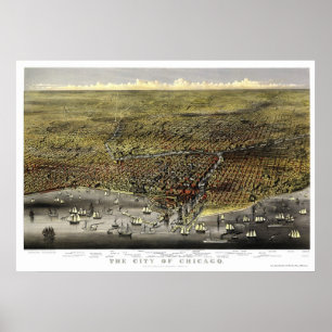 Poster Chicago, IL Panoramic Map - 1874