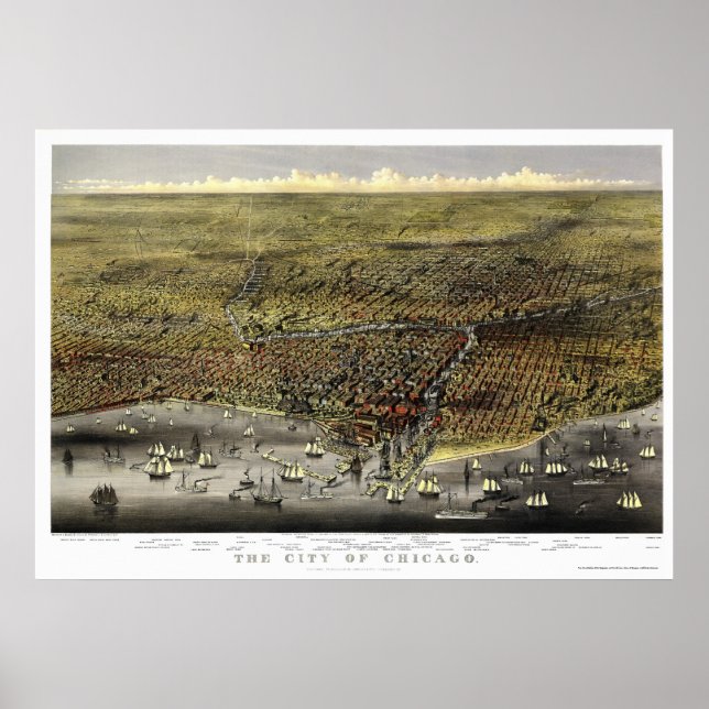 Poster Chicago, IL Panoramic Map - 1874 (Frente)