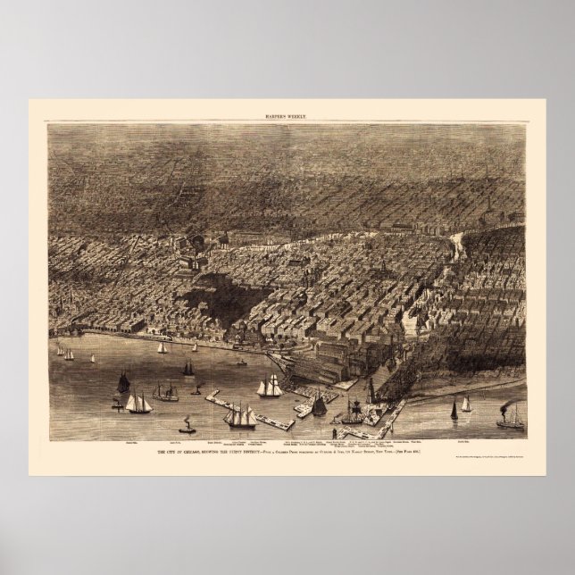 Pôster Chicago, IL Panoramic Map - 1874 (Frente)