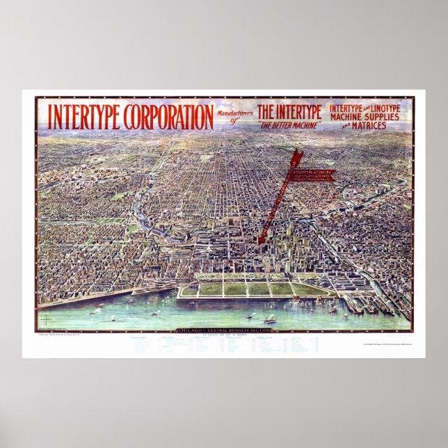 Pôster Chicago, IL Panoramic Map - 1916 (Frente)