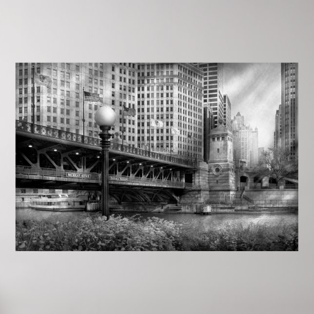 Poster Chicago, IL - Ponte DuSable construída em 1920  -  (Frente)