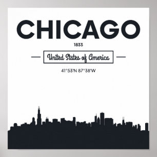 Pôster Chicago, Illinois City Coordinates
