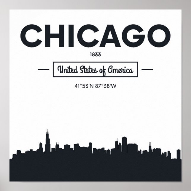 Pôster Chicago, Illinois | City Coordinates (Frente)