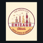 Poster Chicago Illinois City Skyline Emblem<br><div class="desc">Design de arte colorida e minimalista de Chicago,  com monumentos e marcos da cidade em Illinois.</div>