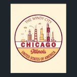 Poster Chicago Illinois City Skyline Emblem<br><div class="desc">Design de arte colorida e minimalista de Chicago, com monumentos e marcos da cidade em Illinois.</div>