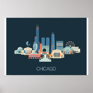 Pôster Chicago, Illinois Design em azul