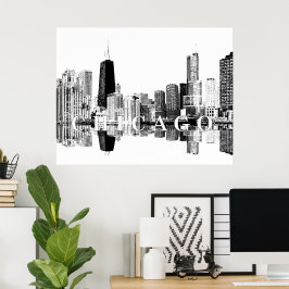 Poster Chicago, Illinois em preto e branco
