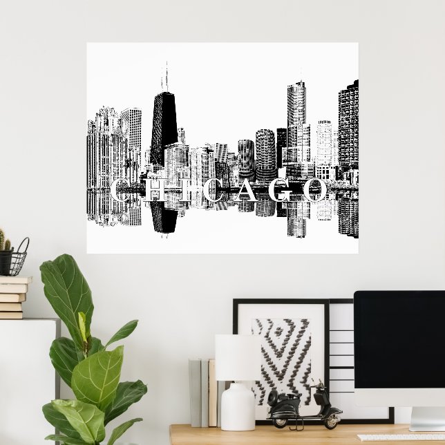 Poster Chicago, Illinois em preto e branco (Escritório em casa)