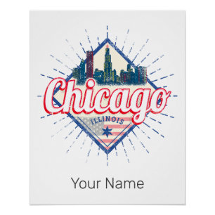 Pôster Chicago Illinois Estados Unidos Retro Skyline EUA