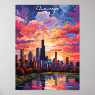 Poster Chicago Illinois EUA Viagem Cidade Pintura Estétic