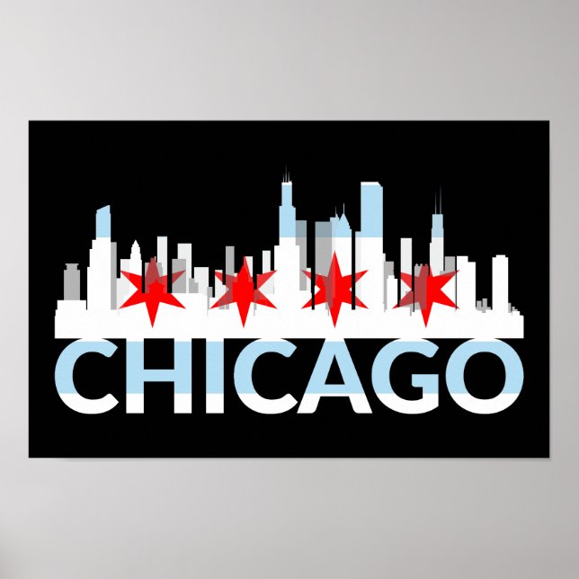 Poster Chicago Illinois Silhouette 4 Stars Viagens vintag (Frente)