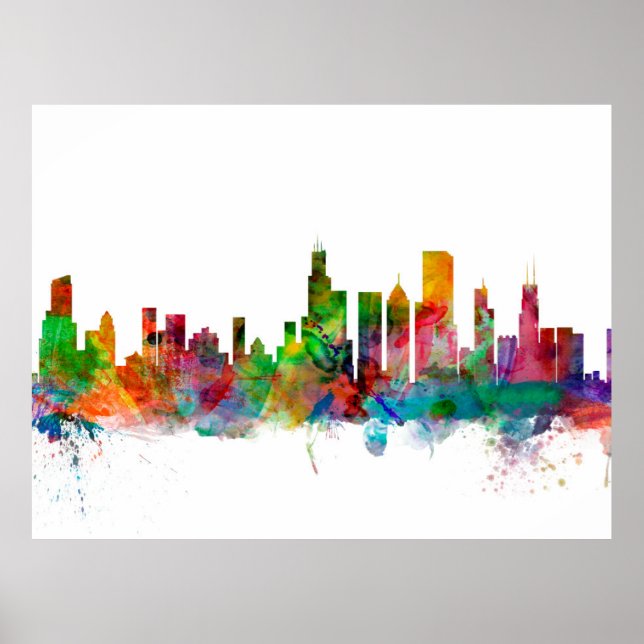 Pôster Chicago Illinois Skyline (Frente)