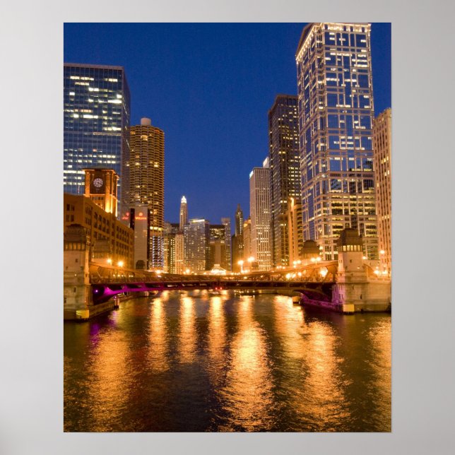 Poster Chicago, Illinois, Skyline e Chicago River em (Frente)