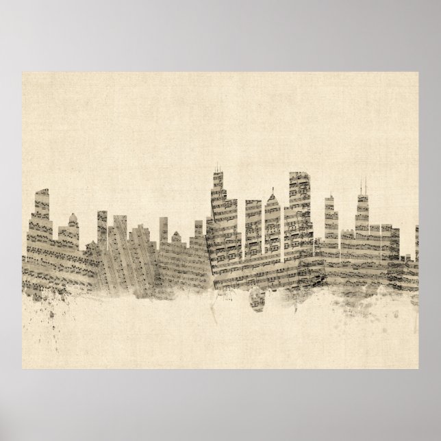 Poster Chicago Illinois Skyline Sheet Music Cityscape (Frente)