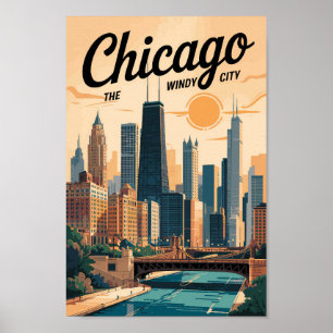 Poster Chicago Illinois - Skyline Viagem Art Vintage