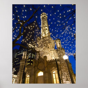 Pôster Chicago, Illinois, torre de água velha com feriad