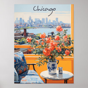 Poster Chicago Illinois Viagem Cidade Pintura Estética