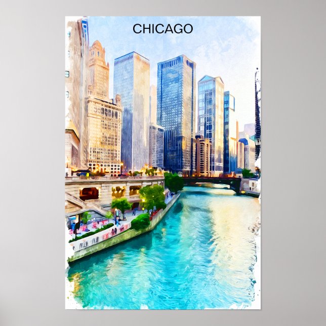 Poster Chicago Illinois Watercolor City View (Frente)