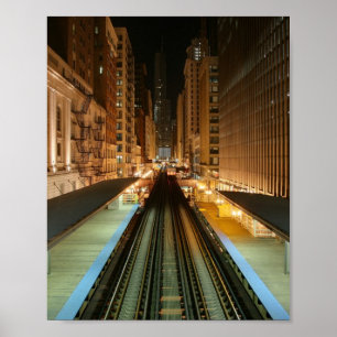 Poster Chicago "L" estação na noite