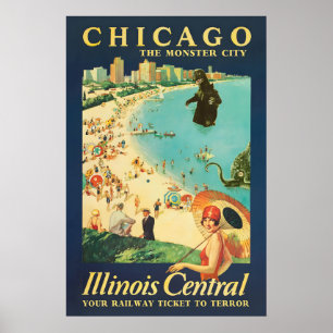 Poster Chicago Lago Michigan 1929 Estilo Vintage Ferrovia