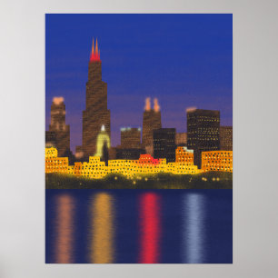 Poster Chicago Lake Skyline à noite