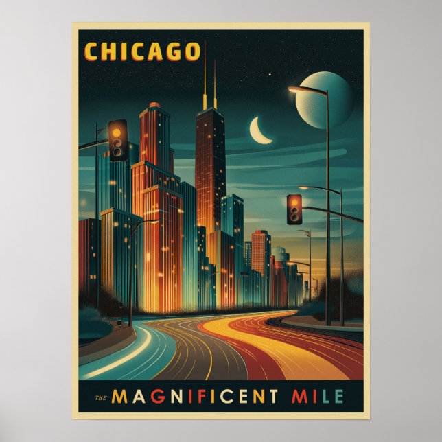 Poster Chicago Magnífica Mile Vintage (Frente)