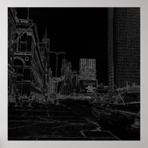 Poster Chicago Michigan Avenue 1960's Glowers Black